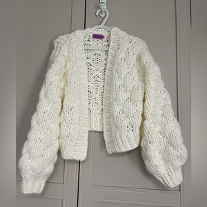 Chunky Cable Knit Open Cardigan Sweater - Cream